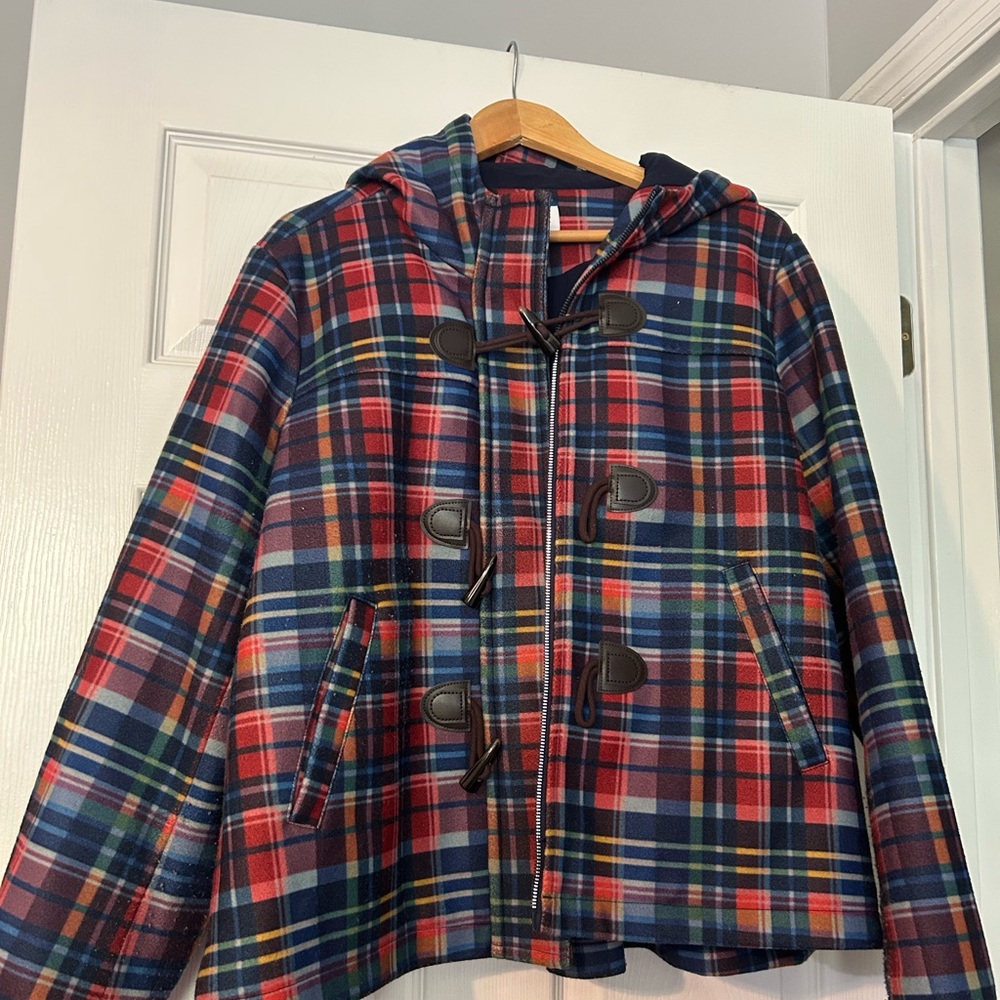 Plaid Toggle Coat with Hood